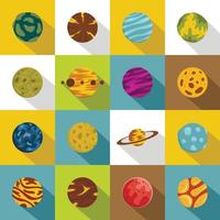 Fantastic planets icons set, flat style vector