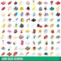 100 old icons set, isometric 3d style vector