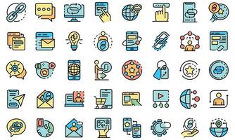 Backlink strategy icons set vector flat