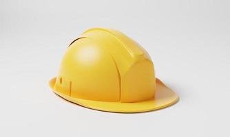 Yellow hard hat safety helmet on white background. Business and construction engineering concept. 3D illustration rendering photo