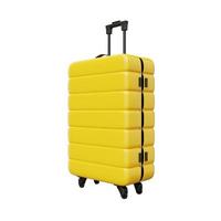 Yellow trolley suitcase on isolated white background. Travel object and wanderlust concept. 3D illustration rendering photo