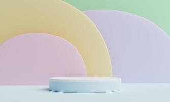 Minimal product podium stage with multicolor pastel color tone style in geometric shape for presentation background. Abstract background and decoration scene template. 3D illustration rendering photo