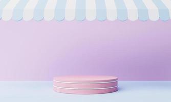 Minimal product podium stage storefront roof in colorful pastel color and geometric shape and minimal cloud for presentation background. Abstract background concept. 3D illustration rendering photo