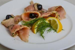 Salted salmon with olive photo