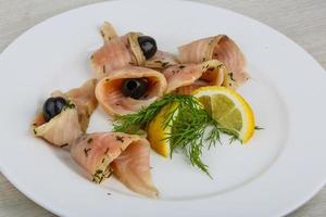 Salted salmon with olive photo