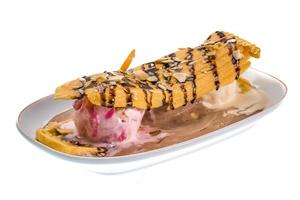 Ice cream with eclair photo