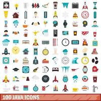 100 java icons set, flat style vector