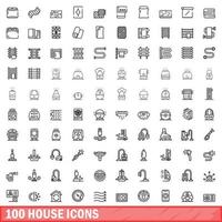 100 house icons set, outline style vector