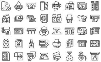 Digital printing icons set, outline style vector