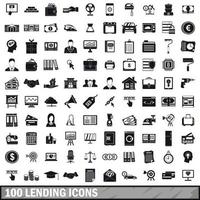 100 lending icons set, simple style vector