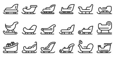 Sleigh icons set, outline style vector