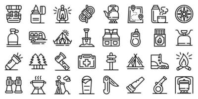 Survival icons set, outline style vector