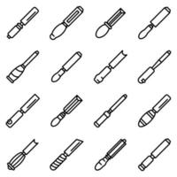 Chisel icons set, outline style vector