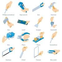 Hand hold tool icons set, isometric style vector