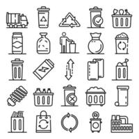 Garbage icons set, outline style vector