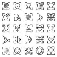 Face recognition system icons set, outline style vector