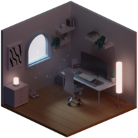 lavoro da casa, illustrazione 3d di configurazione della scrivania