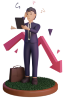 personnage avec statistique vers le bas, illustration 3d png