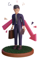 Character with statistic Down,  3d Illustration png