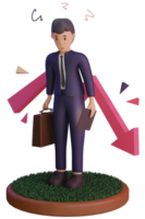 personnage avec statistique vers le bas, illustration 3d png