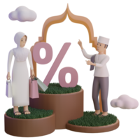 personaggio ramadan con sconto percentuale, illustrazione 3d png