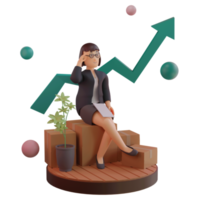 Female character with statistic UP, 3d Illustration png