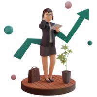 Female character with statistic UP, 3d Illustration png