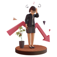 Female character with statistic down, 3d Illustration png