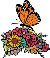 papillon et fleurs couleur illustration png