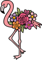 flamant rose avec des fleurs couleur png