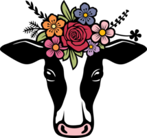 tête de vache avec des fleurs couleur png