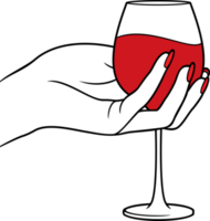 hand met glas wijn png illustratie