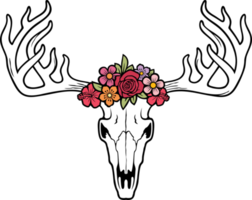 teschio di cervo con illustrazione png di fiori