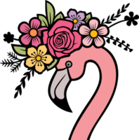 Flamingo head with flowers color png illustration