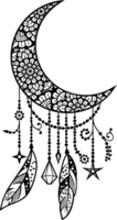 lune de mandala avec des plumes - illustration png de style boho