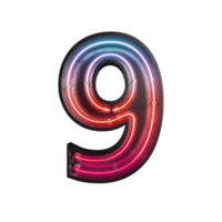 numéro 9, alphabet fabriqué à partir de néons png
