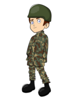 armé militär pojke seriefiguren bär uniform hjälm png