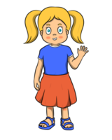 hermosa niña mira hola personaje de dibujos animados png