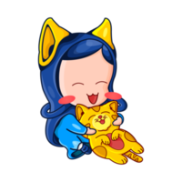 illustration of cute muslim girl playing with cat png