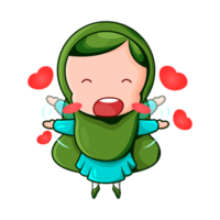 cute muslim girl illustration with loving expression png