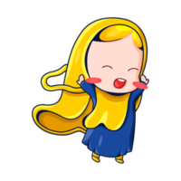 cute muslim girl illustration with happy pose png