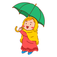 Cute Girl Wearing Hijab and Holding Umbrella png