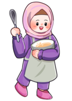 Hijab Character Cooks Food Illustration png