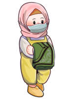 Hijab Character Walks with Mask Illustration png