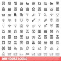 100 house icons set, outline style vector