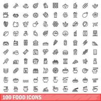 100 food icons set, outline style vector