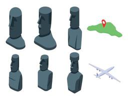 Easter Island icons set, isometric style vector