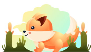 cute fox character illustration walking png