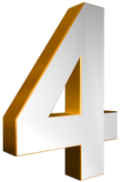 Number Four 3D Render Gold and White Text png