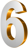 Number Six 3D Render Gold and White Text png